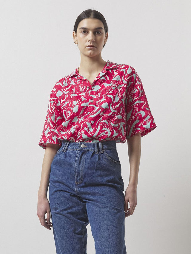 Edona Red Printed Linen Shirt