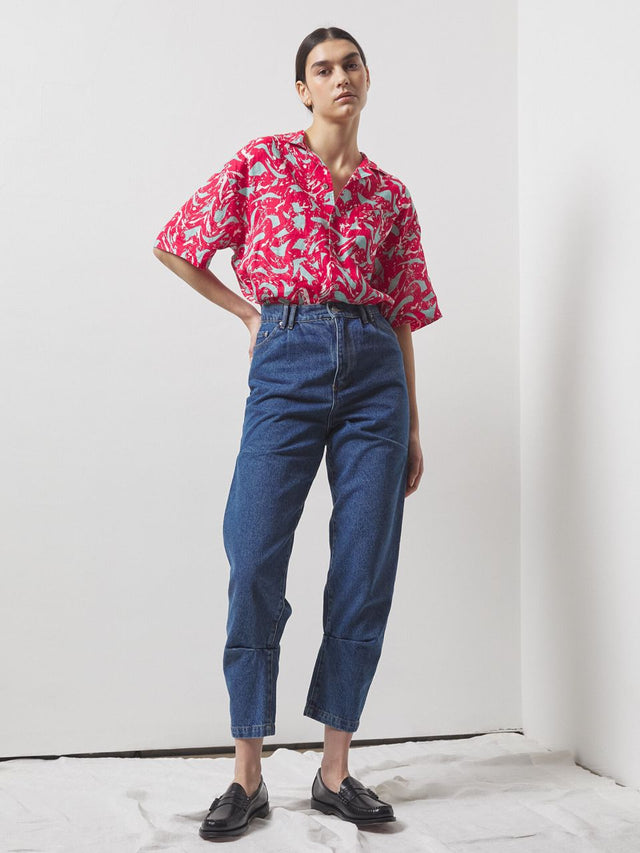 Edona Red Printed Linen Shirt