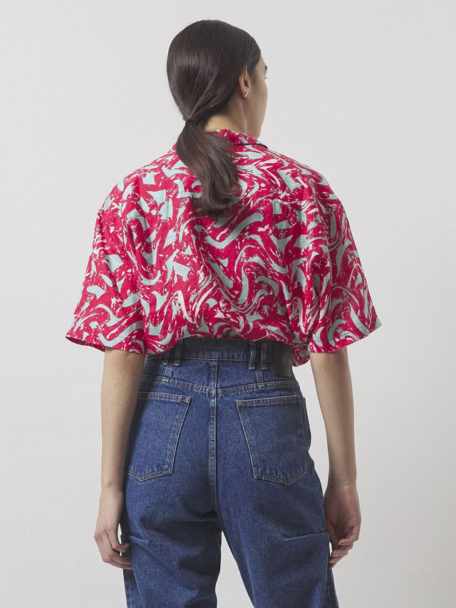 Edona Red Printed Linen Shirt