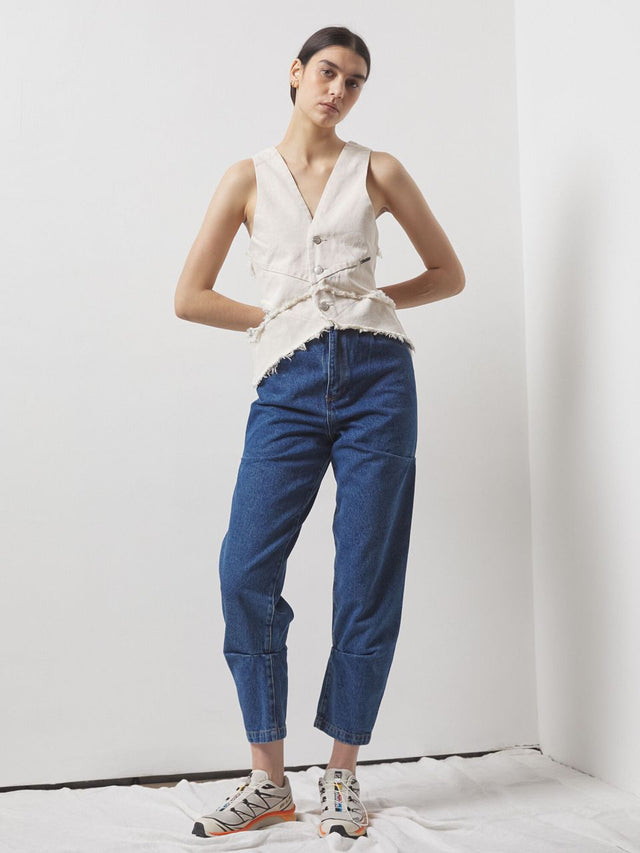Gabrit Cut-Out Off-White Denim Vest