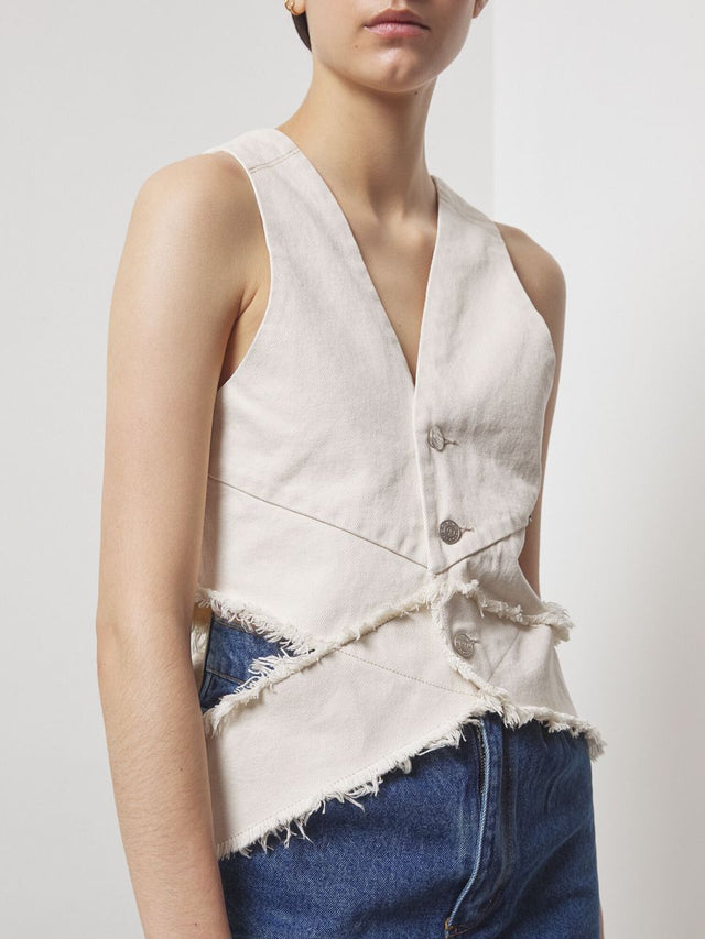 Gabrit Cut-Out Off-White Denim Vest