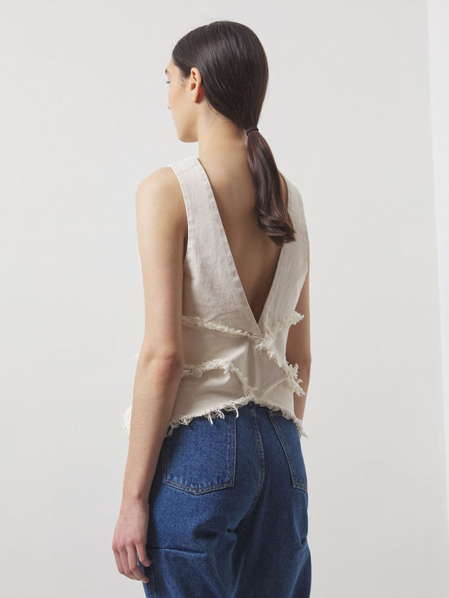 Gabrit Cut-Out Off-White Denim Vest