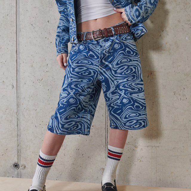 Mesmin Marble Printed Denim Shorts