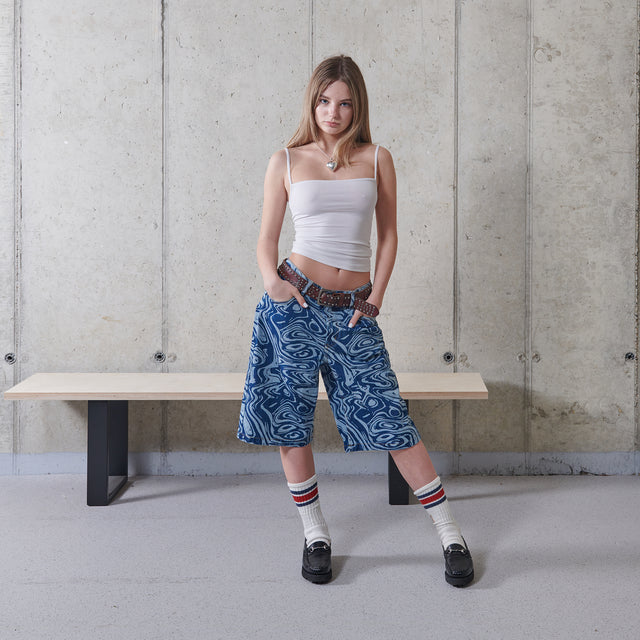 Mesmin Marble Printed Denim Shorts