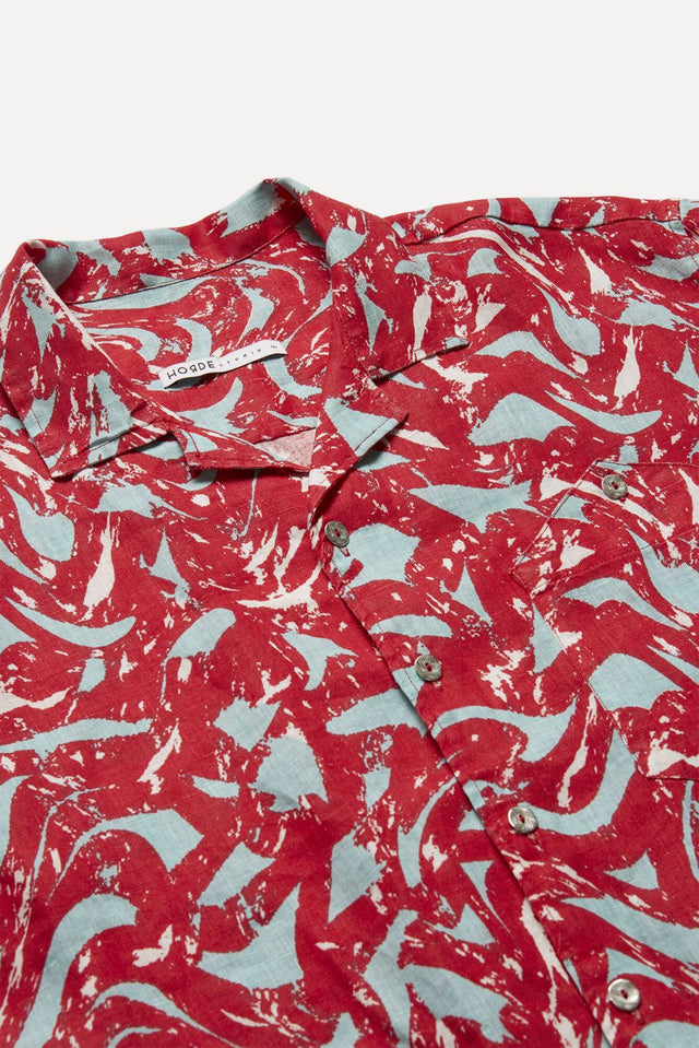 Edona Red Printed Linen Shirt