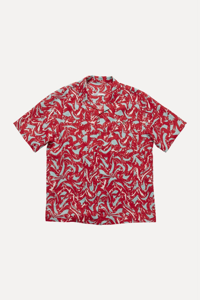 Edona Red Printed Linen Shirt