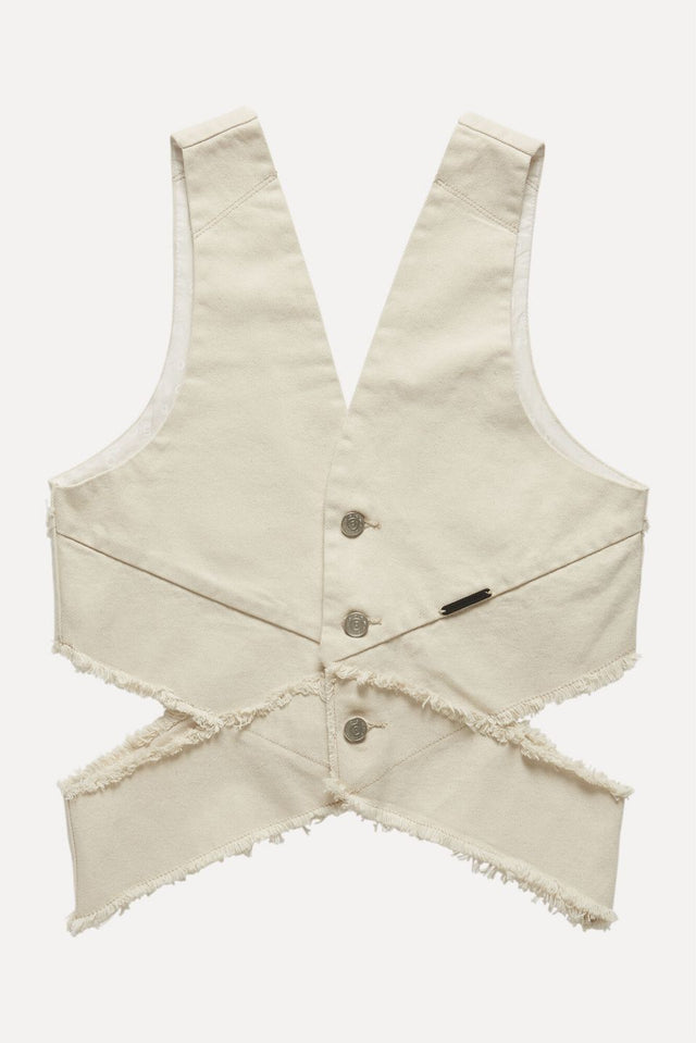 Gabrit Cut-Out Off-White Denim Vest