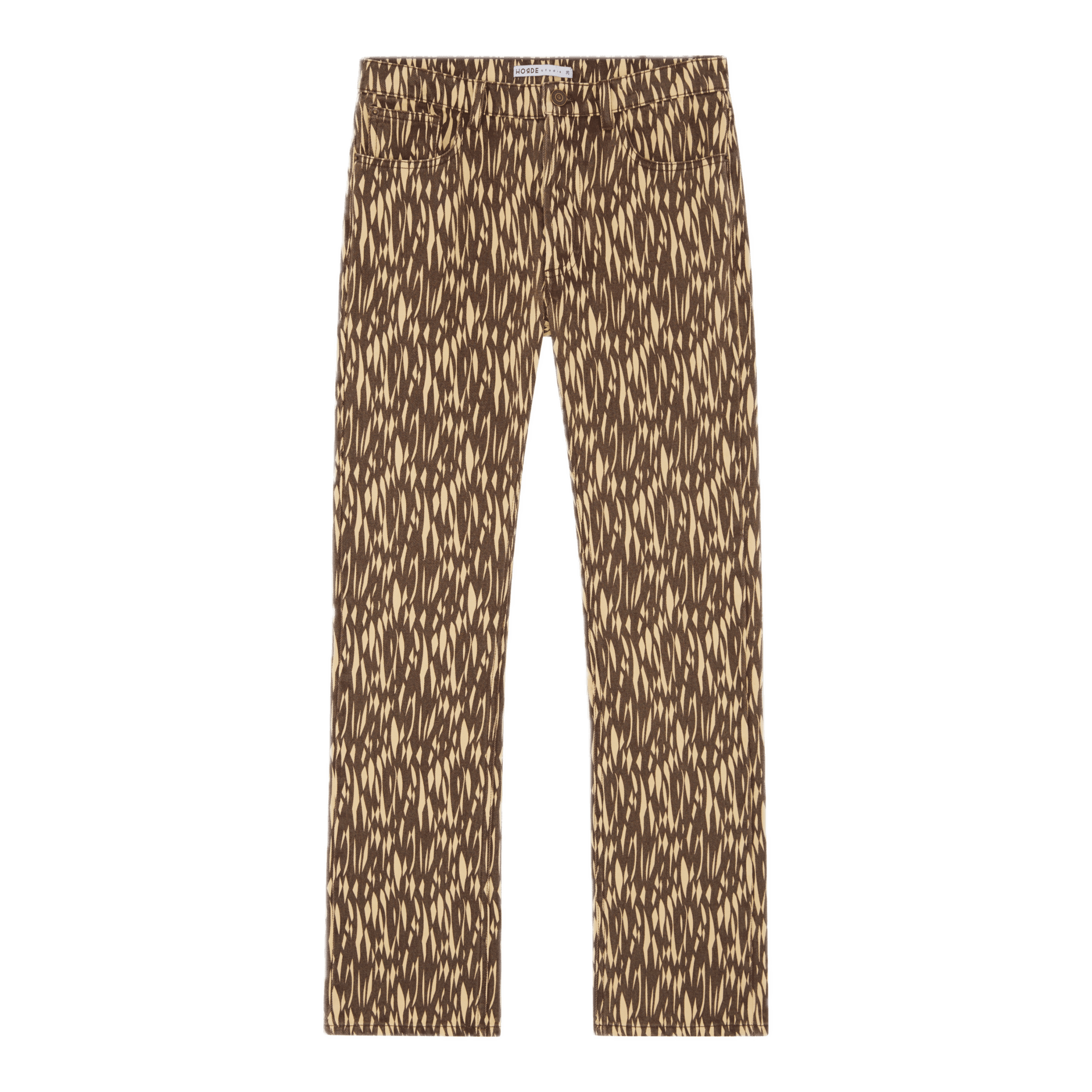 HEIARI MELT BROWN PRINTED DENIM TROUSERS