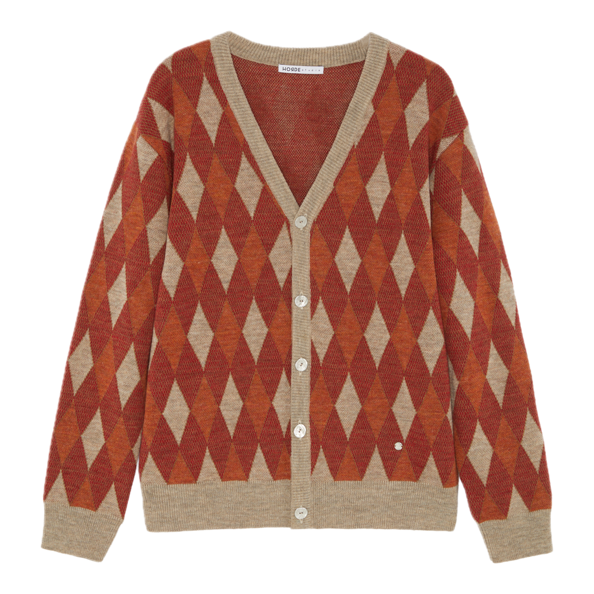 ETINI RUST JACQUARD VIRGIN WOOL MIX CARDIGAN​